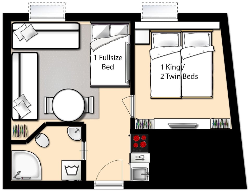 Floor plan unit sleeping 2 people
