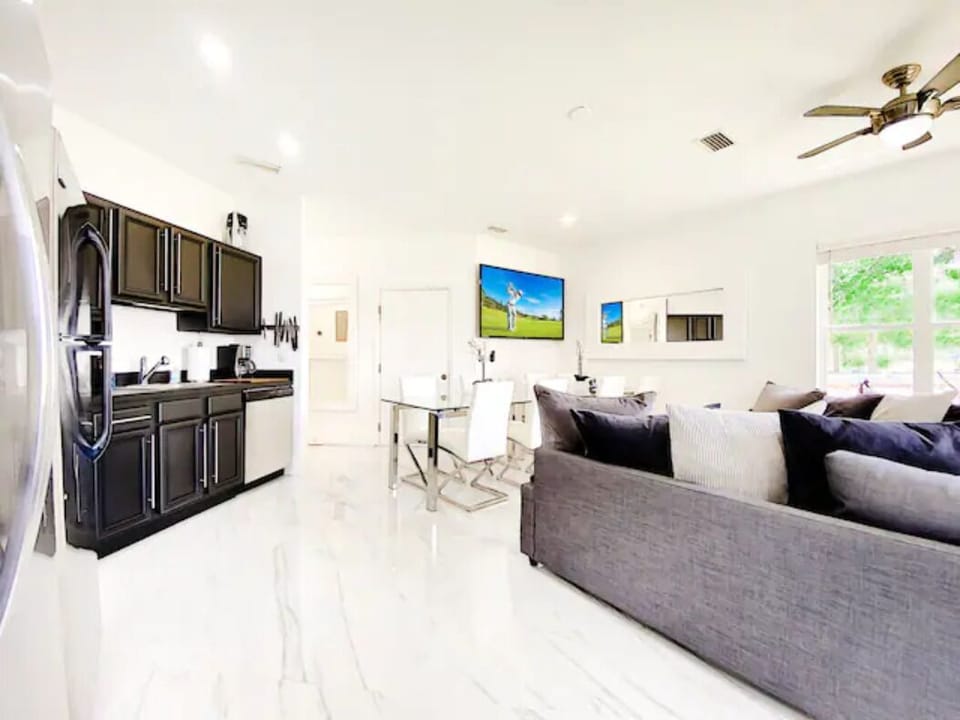 Modern design and open floor plan for social gatherings.
