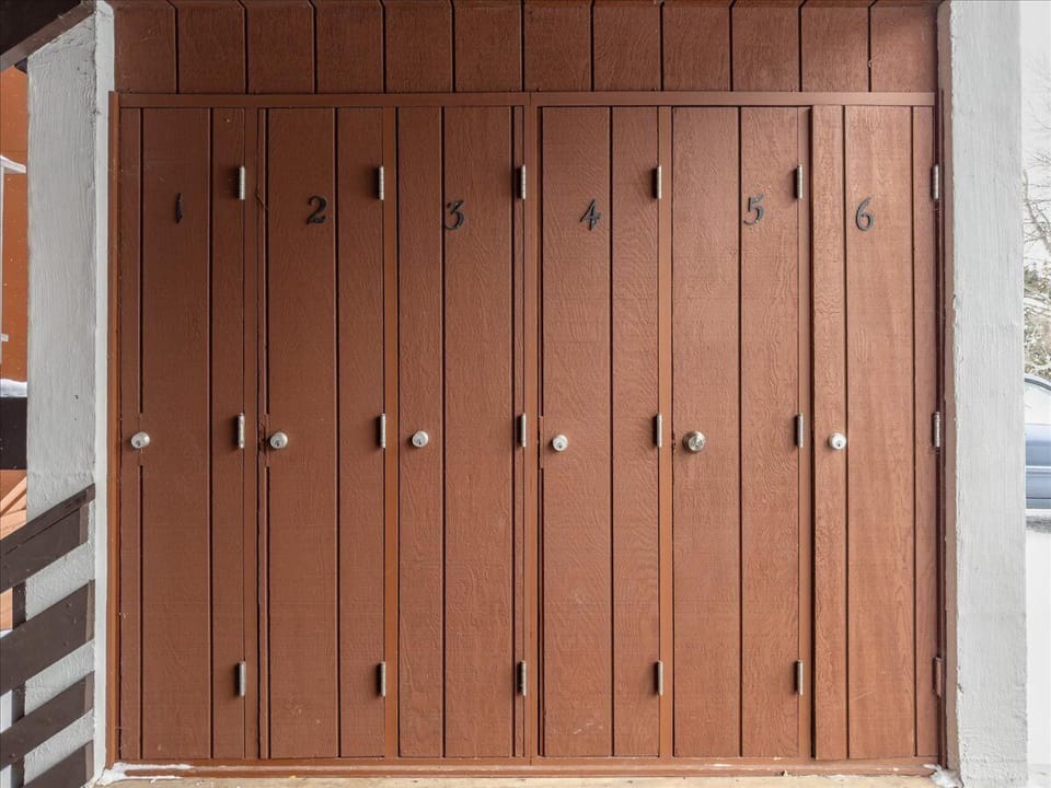 Ski locker right outside your front door. Steps from the shuttle stop too. 