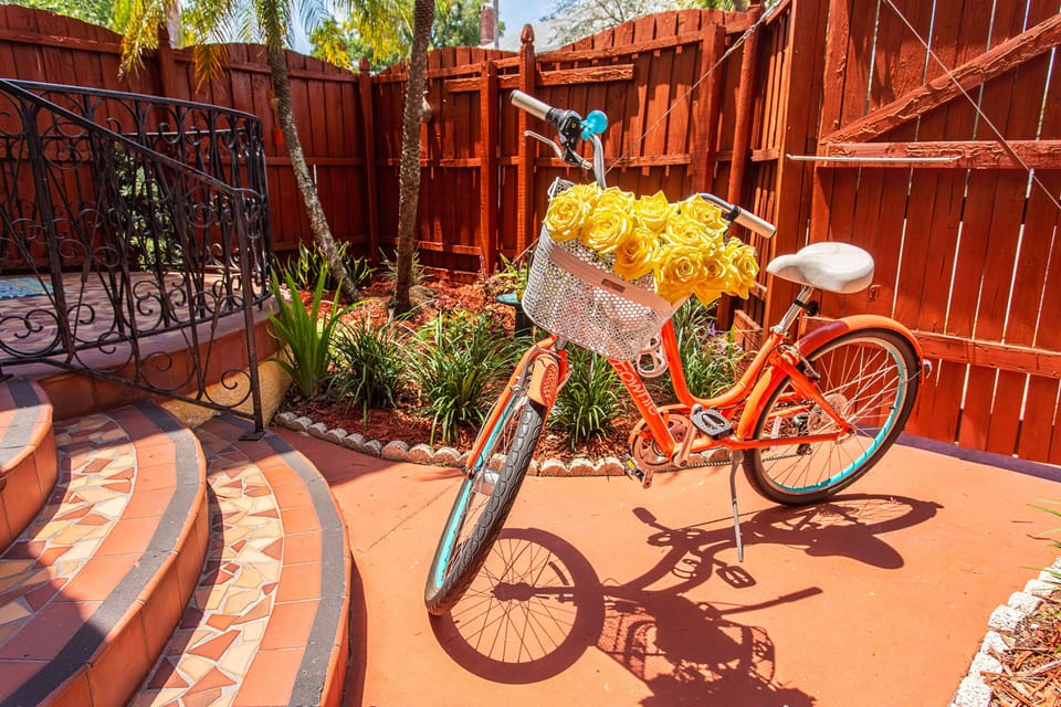 Private patio with porch and outdoor seating, bike is available, just ask!