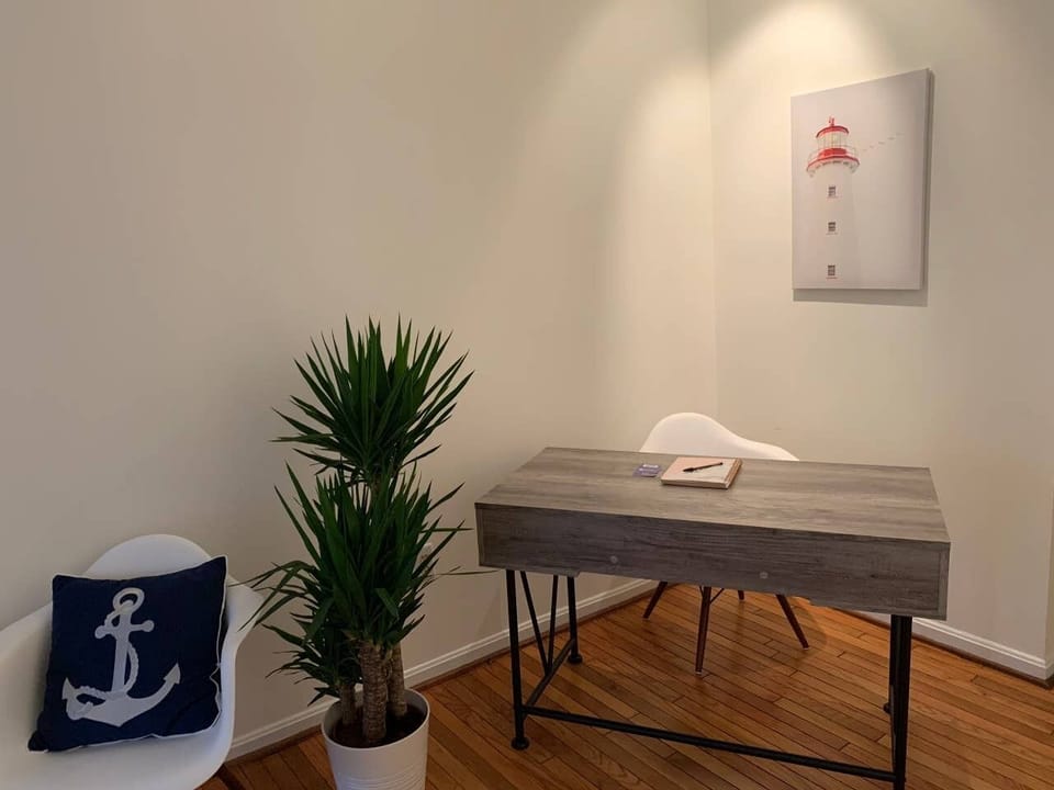 ★ Business ★  if you have to work, this work station provides the environment to be productive with a spacious desk, a confortable chair, and power.
