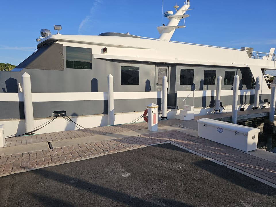 The stately Lady Pearl in Slip #1 as you enter the marina