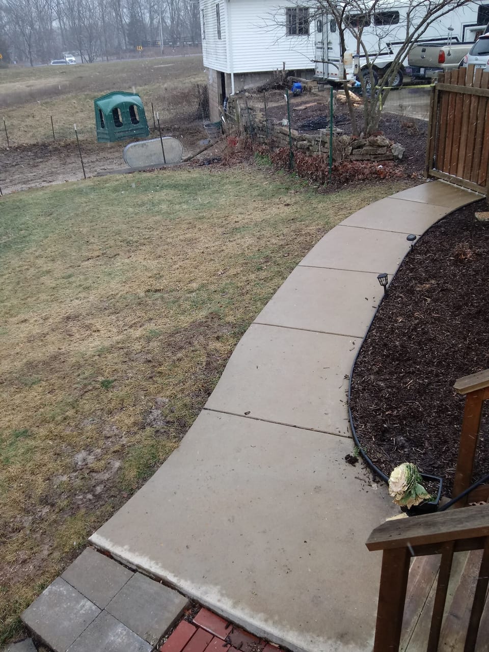 Solar lights on the pathway down to the patio/entryway
