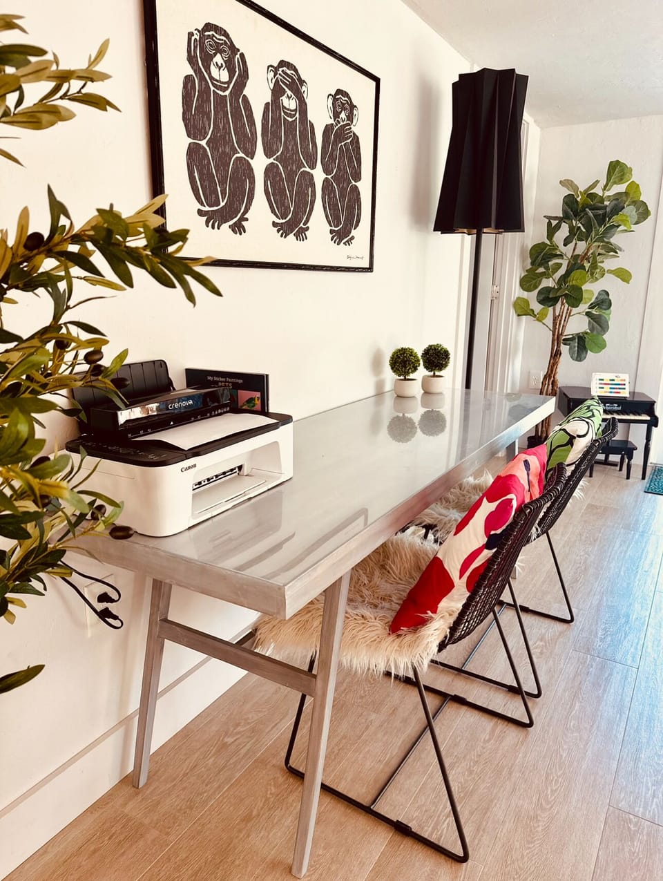 Office Desk space with printer