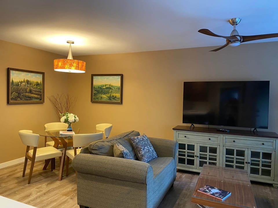 View to the dining area and living room area.