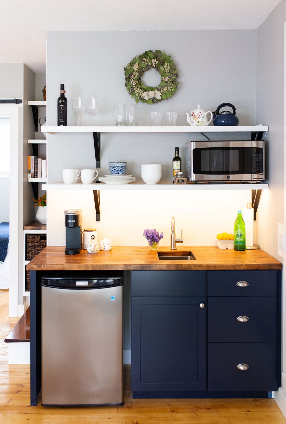 This is the kitchenette. We have a french press now & an induction stove-top.