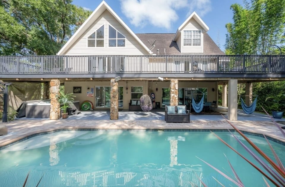 Pool view with deck.
