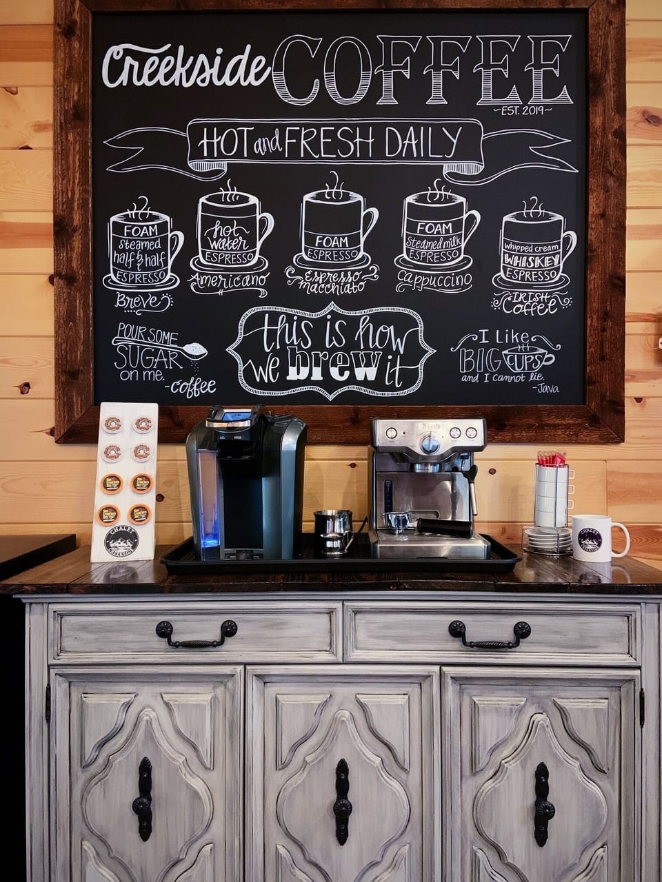 Custom coffee bar w/ top-of-the-line espresso maker and Keurig coffee maker