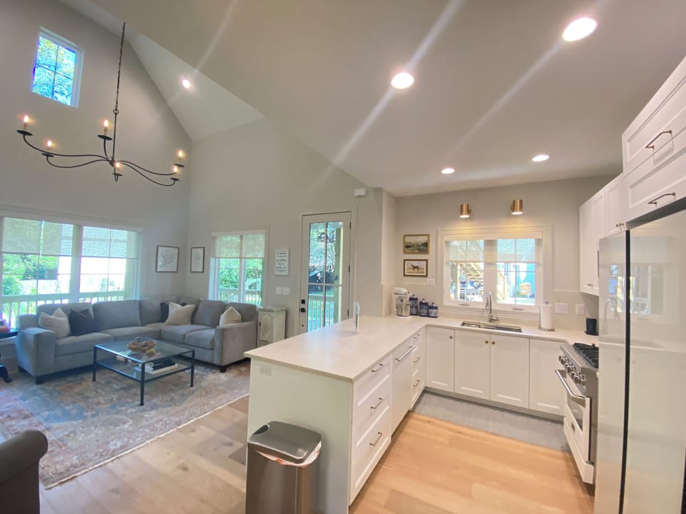 Open concept living room, dining room, and kitchen!