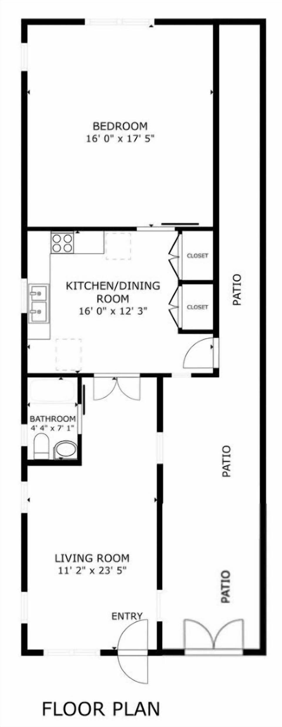 Cabin floor plan.  Front of cabin is the bottom of the picture.