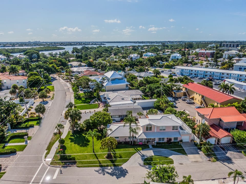 Arial of house, it used to be pink, now it is grey