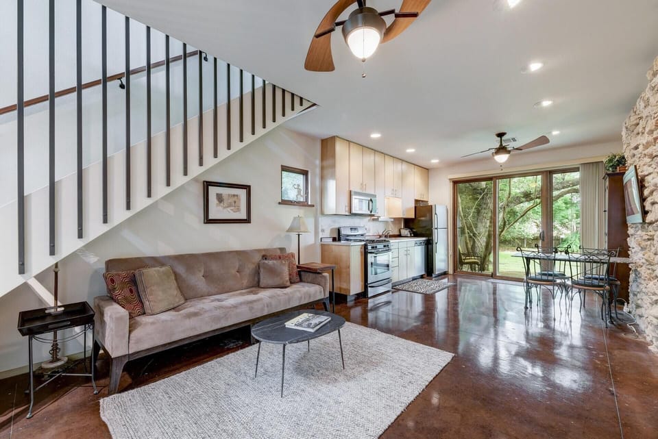 Downstairs living, dining and kitchen.