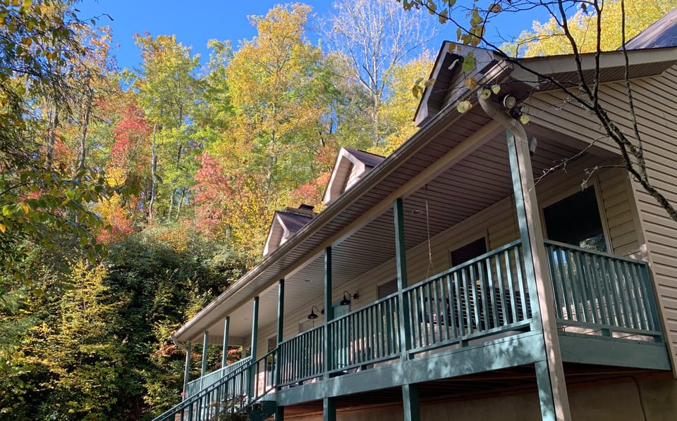 Front porch with view of waterfall