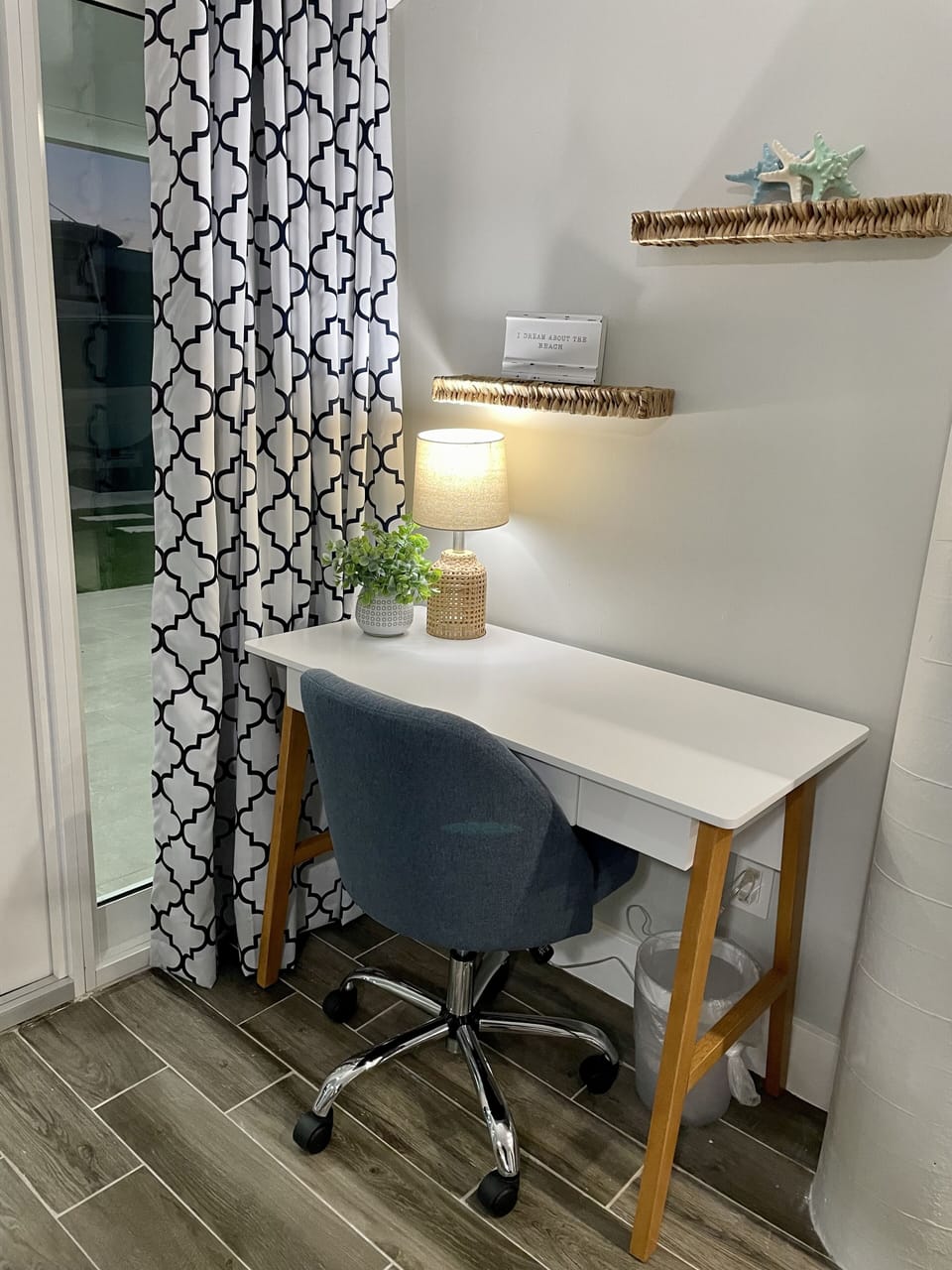 Desk/work station with beautiful view of the pool and dock area.