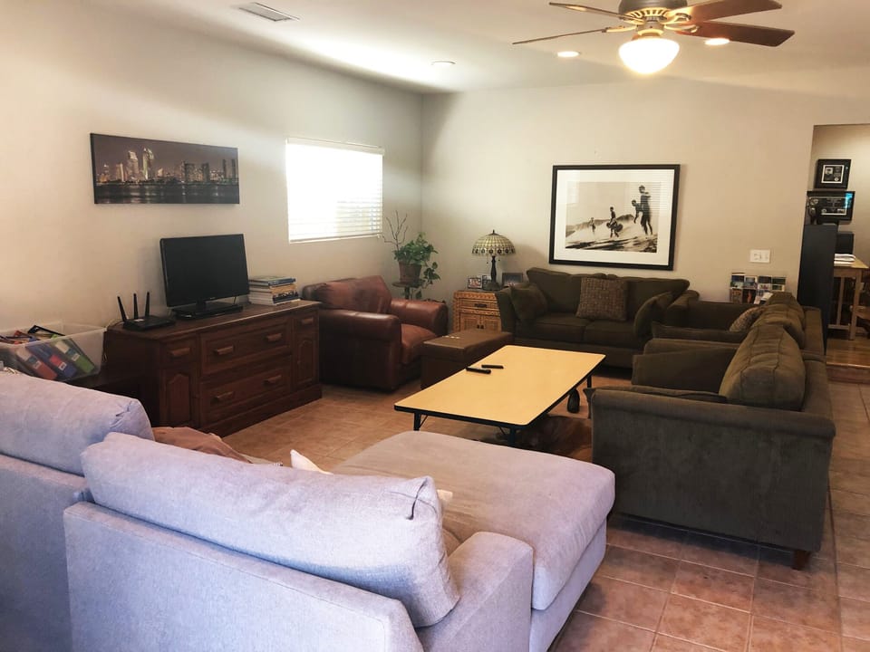 Downstairs media room with cable Nextfilx, DVD player
 and more