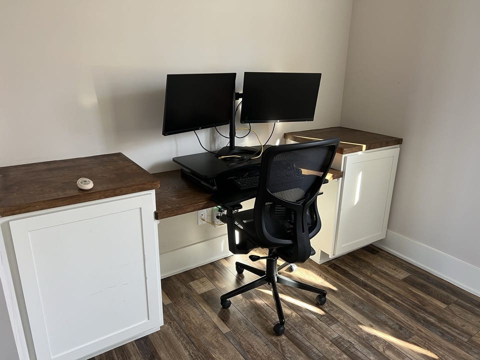 3rd FL Work Station with sit/stand desk, 2 monitors, Keyboard and hardwired net.