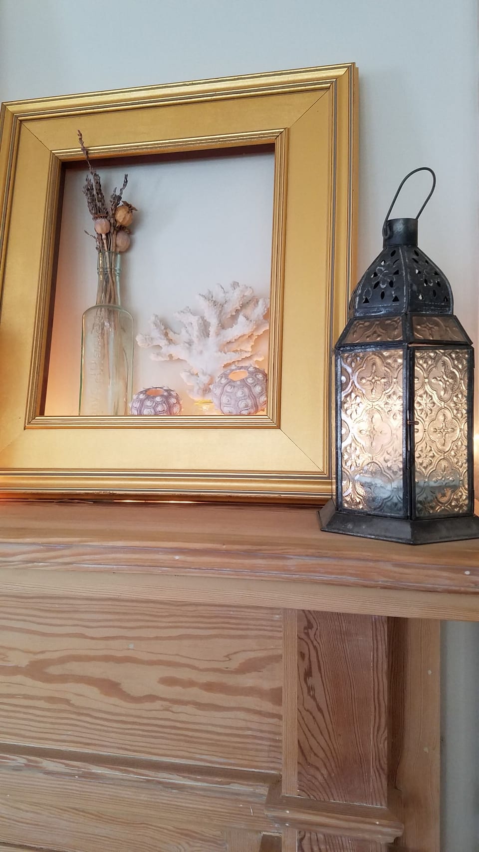 Hidden lighting illuminates the artful arrangement.