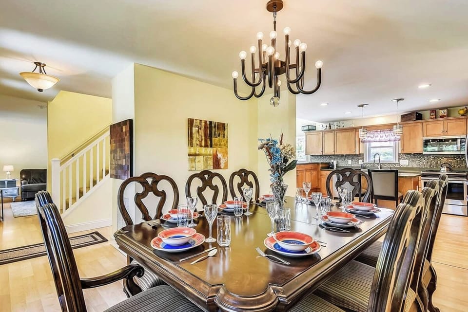 Dining table seats up to 12 with extra chairs