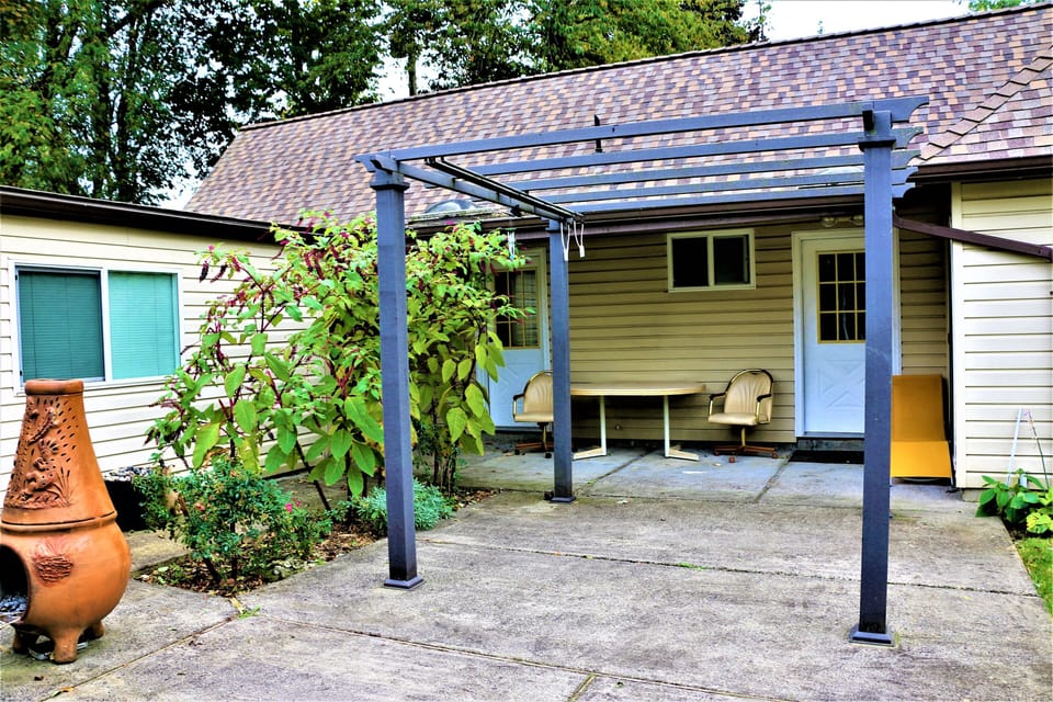 Backyard fireplace and patio
