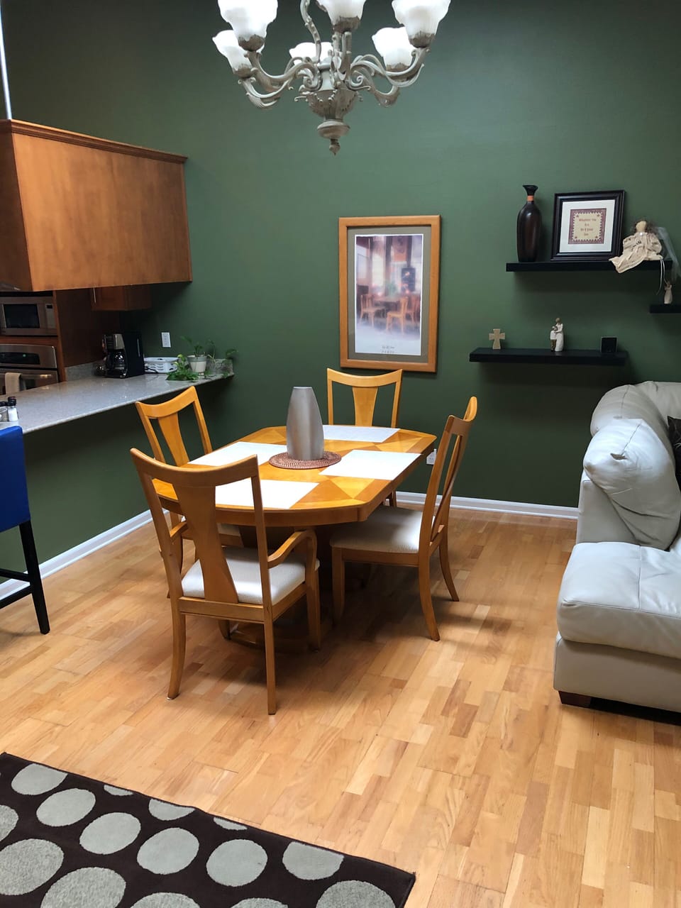 Dining table. Extra leaf available for more dinner guests. 