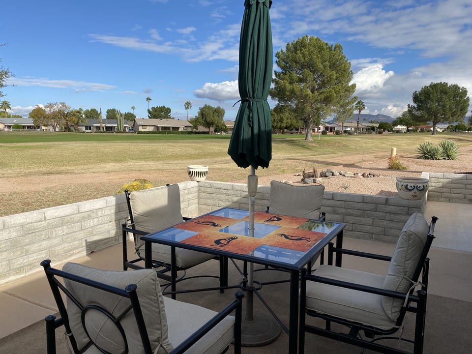 Back patio and view of golf course