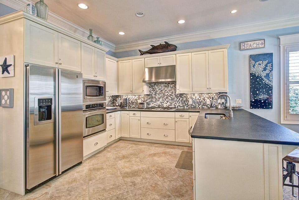 The kitchen is bright and open.