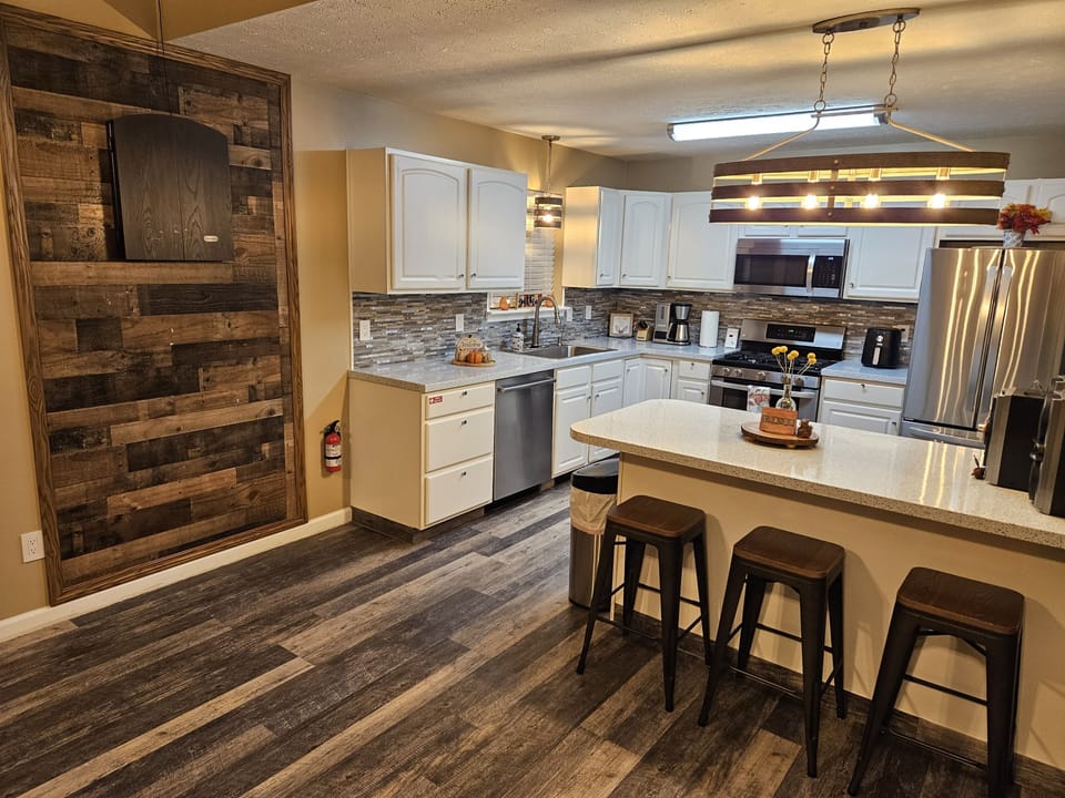 Darts board and kitchen