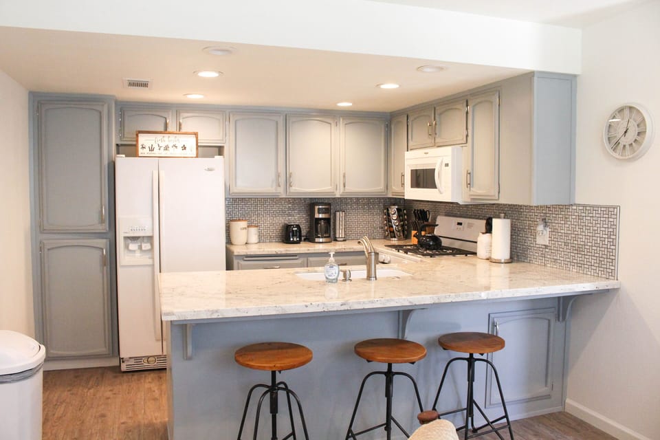 Our kitchen. Plenty of space to make a meal or snack. 