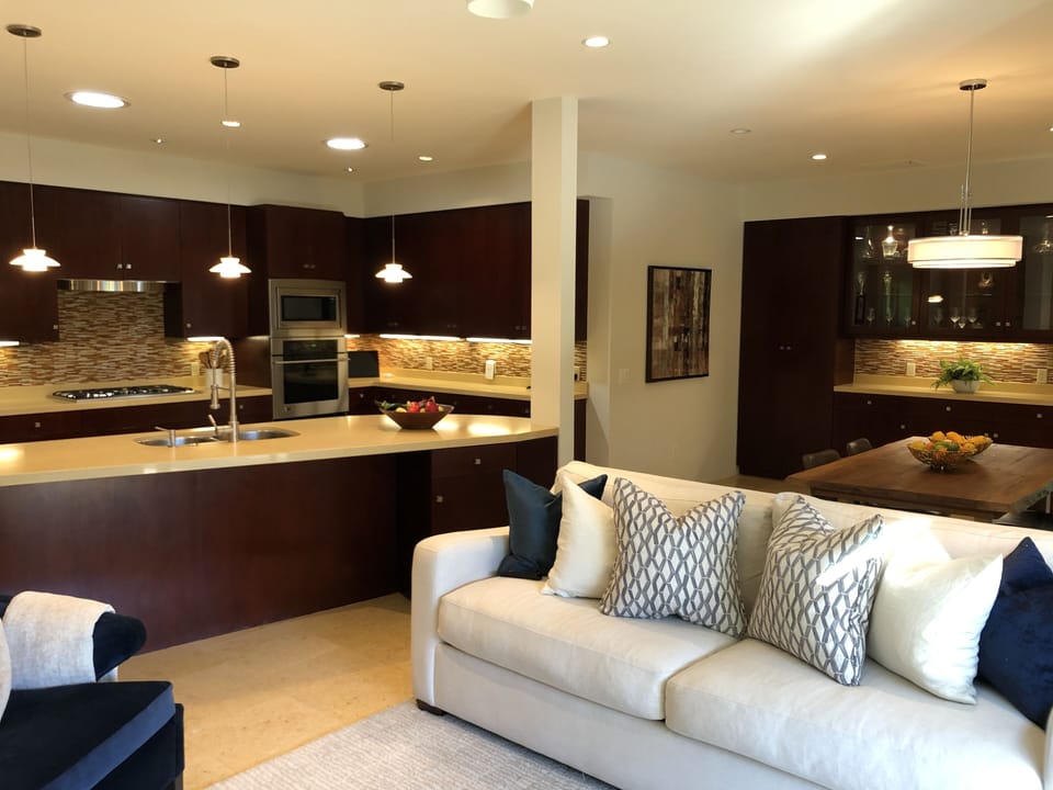 Comfortable family room and kitchen are