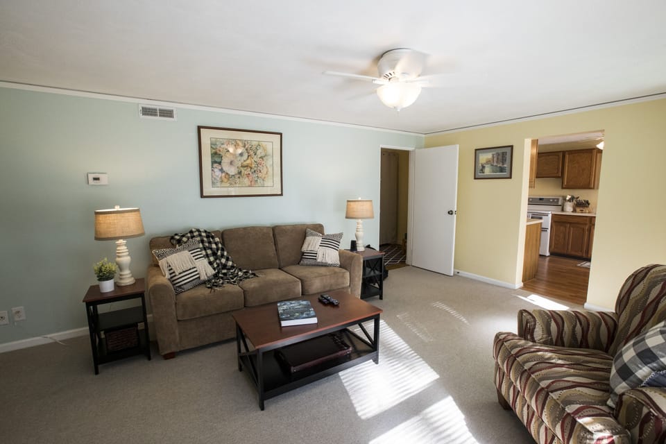 Spacious living room.  Couch pulls out into queen sleeper.
