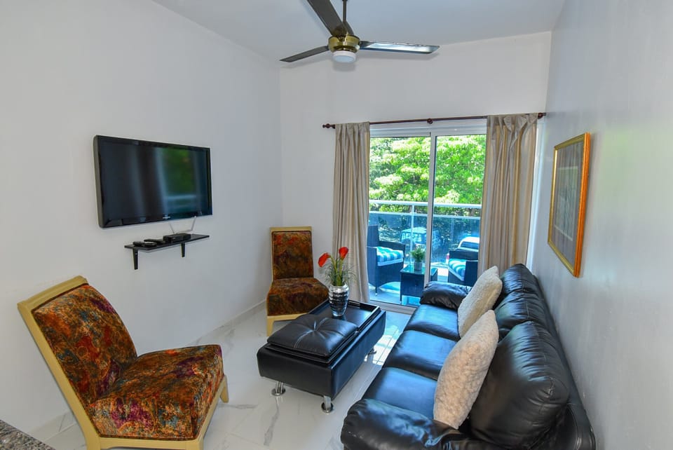 Living room with balcony view