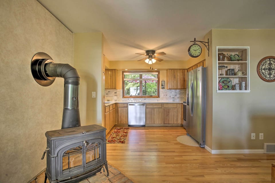 Stay warm in the Midwestern winters with the wood-burning stove.