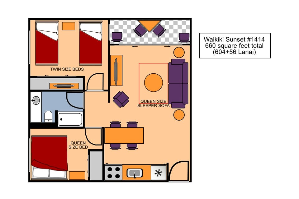 Waikiki Sunset #1414 Floor Plan
