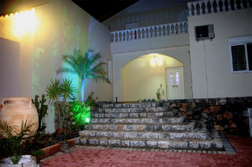 Villa entrance at night