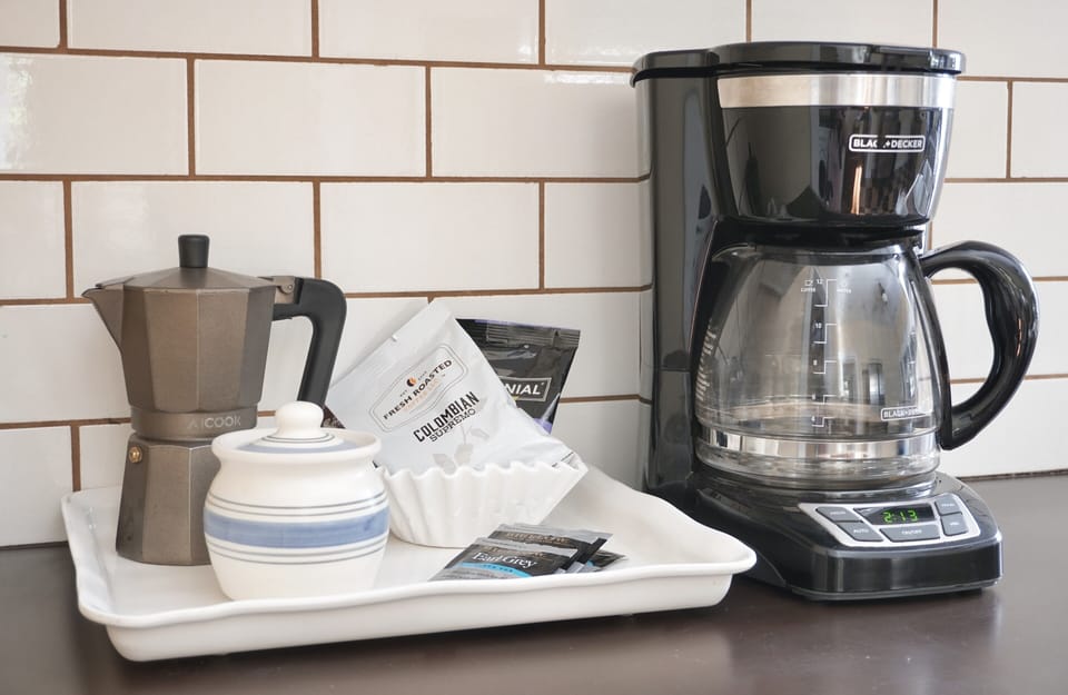Complimentary coffee, tea and sugar.