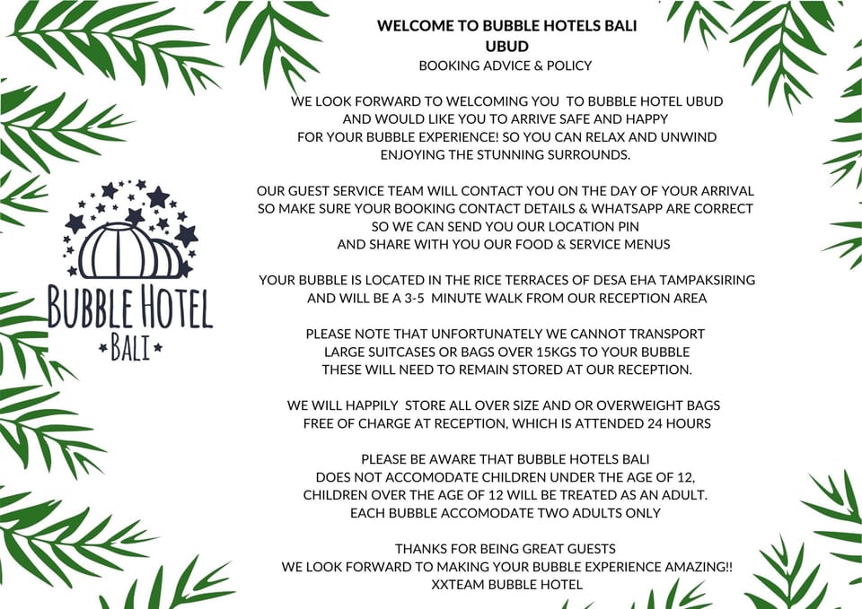 Booking advice and policy