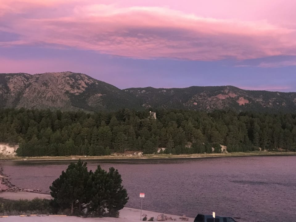 EVENING VIEWS OF THE LAKE AND MOUNTAINS.
