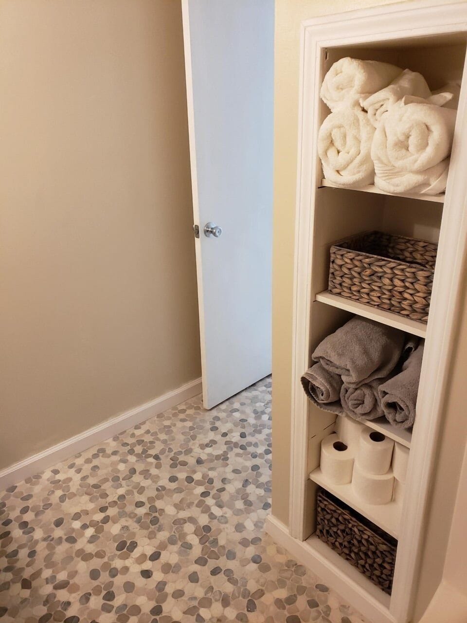 New pebble tile flooring.