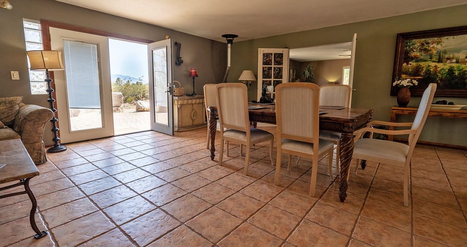 Large dining room with woodstove 