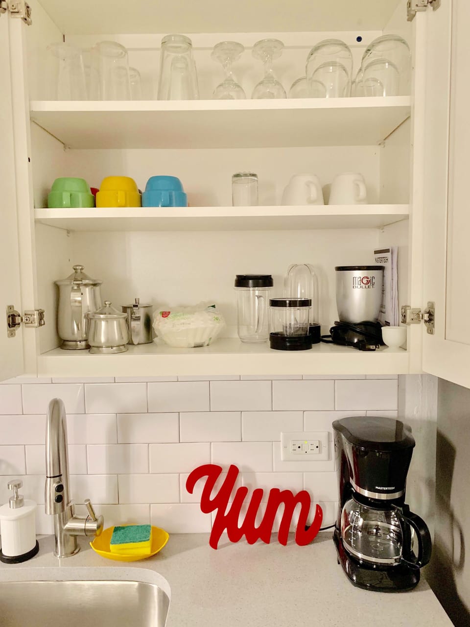  fully stocked kitchen from wine, champagne, to drinking glasses,  to tea cups