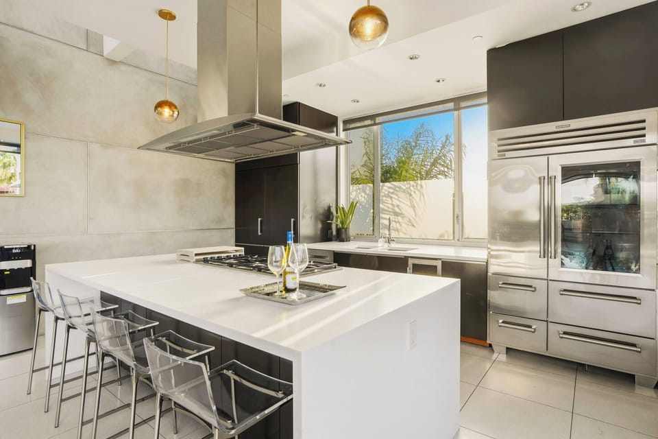 Large chef's kitchen with sub zero refrigerator