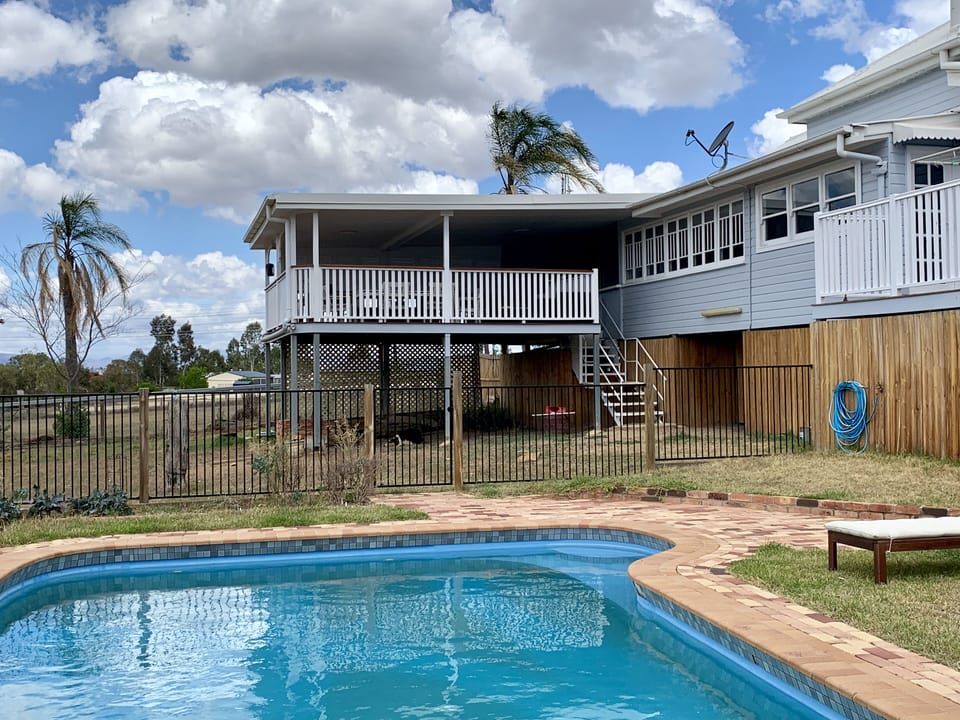 Back deck overlooking pool