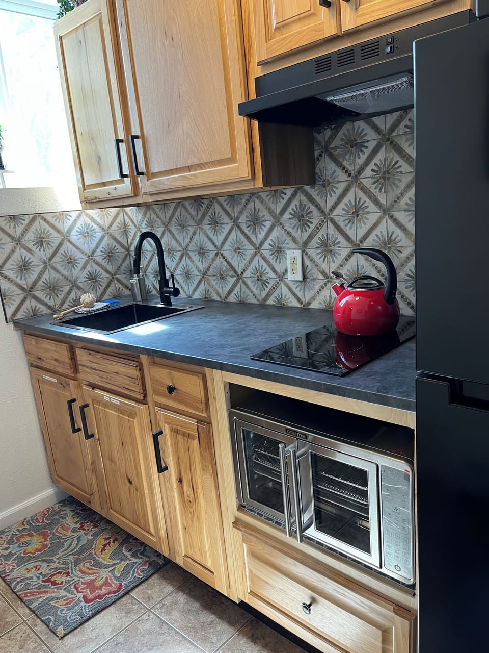Small Kitchenette with Air Fryer & Two  Burner Stove Top. No Conventional Oven.