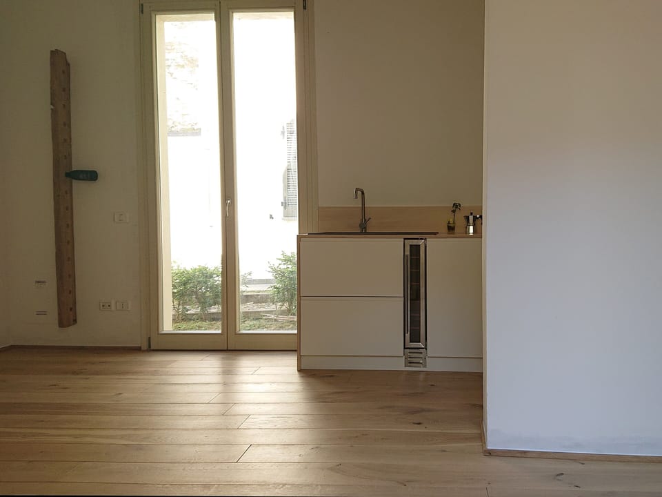 kitchen counter and back patio