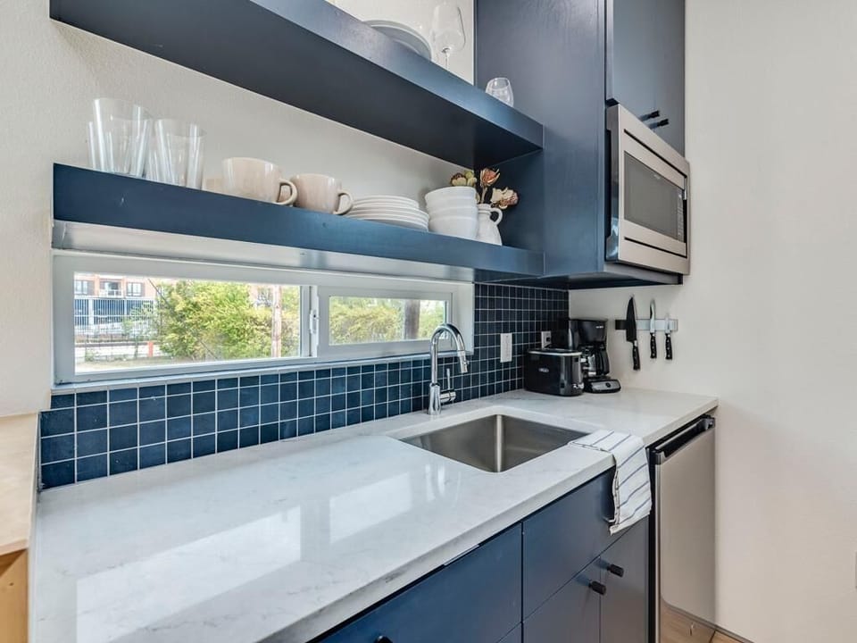 Utilize our microwave, mini-refrigerator, silverware, and a mini-stocked pantry.