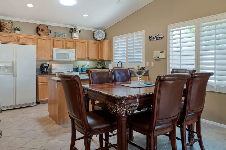 Dining table and kitchen