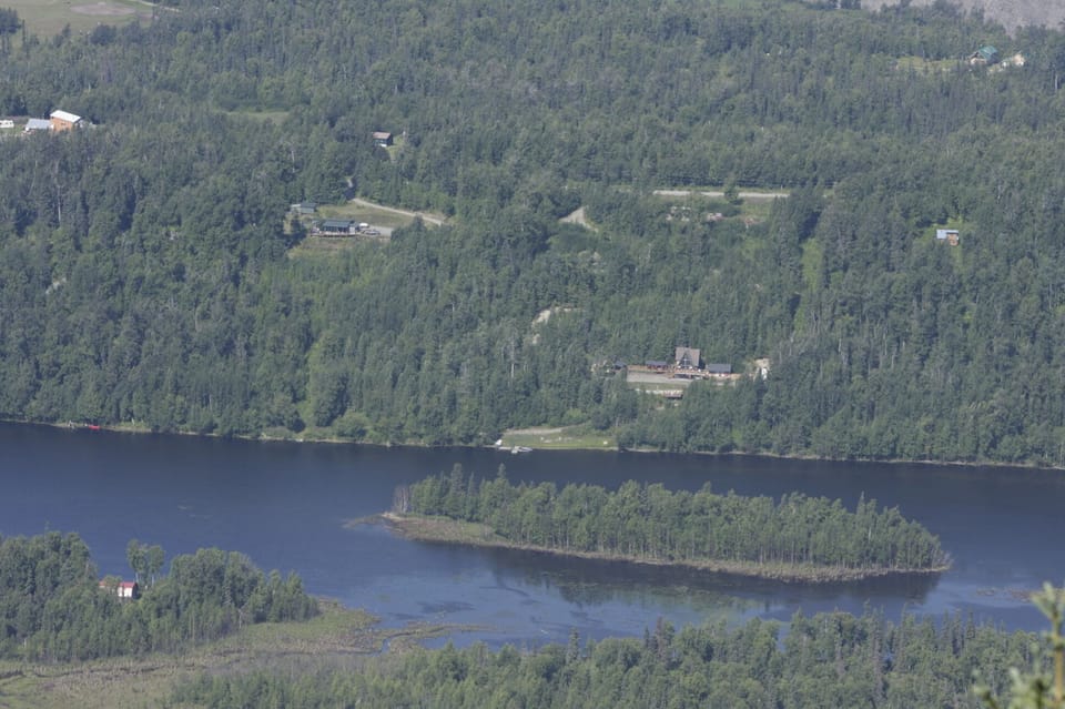 Up on the mountain overlooking the lake and the lodge
