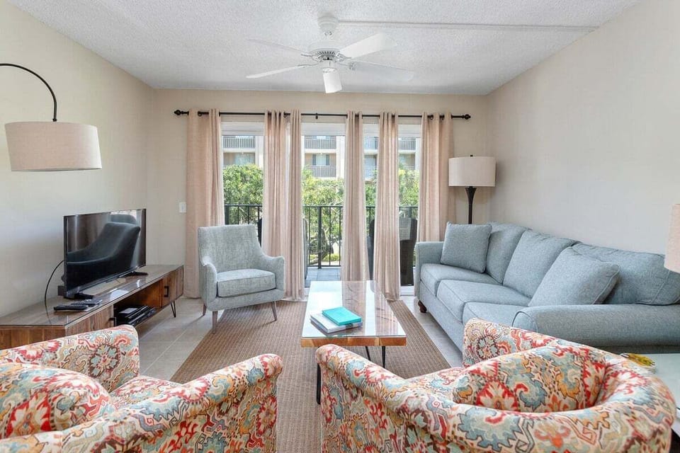 Beach Club 204 - Living Room Area with Access to Balcony