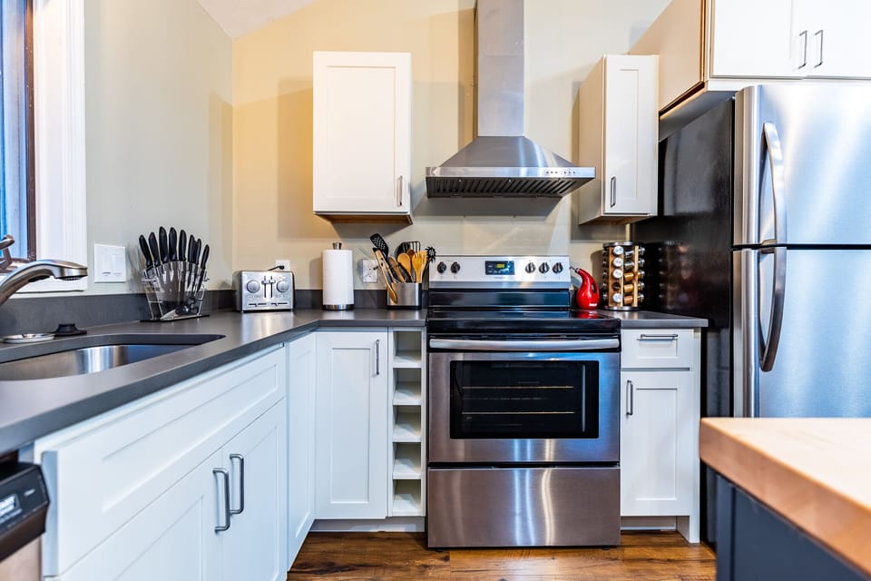 The kitchen is equipped with basics you will need to cook for friends and family