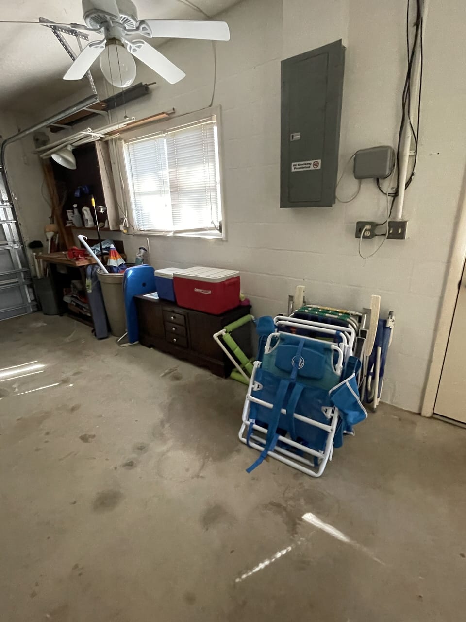 Beach supplies, chairs, cooler, shark tooth hunting equipment